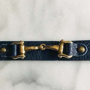 Equestrian Bracelet-Navy Band Faux Leather- Rhinestones-Adjustable-Horse Bit